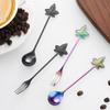 Cuchara Hoja de Acero Inoxidable Cuchara Hoja Creativa Cuchara Mezcladora de Café Regalo Cuchara Pequeña Tenedor Cuchara Hoja de Arce Tenedor de Fruta