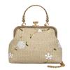Bolso Pequeño de Encaje de Paja Guofeng Bolso de Mujer 2024 Nuevo Estilo Estilo Fresco Bolso de Hombro Tejido Boca de Pinza Bolso Cruzado de Mano