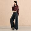 Jeans de Pierna Ancha de Alta Gama Naranja Infantil # Empalme Tridimensional, Sueltos, Adelgazantes y que Cubren la Figura, Pantalones Rectos Modernos y Versátiles para Mujer