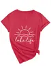 Vida no Lago Amazon Ebay Site Independente Casual Simples Feminina Gola V Manga Curta Camiseta Camada Base Comércio Exterior Em Estoque