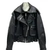 Chaqueta de Motocicleta para Mujer Otoño 2026, Piel de Borrego, Estilo Nuevo, Súper Elegante, Versátil, Chaqueta de Cuero de Corte Holgado