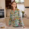 Pijama de Seda Hielo Animal de la Selva Leopardo Sombra para Mujer, Satín de Manga Larga para Primavera y Otoño, Corte Holgado, Se Puede Usar Afuera, Ropa para Casa