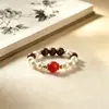 Nuevo Pulsera de Sándalo con Hilo Dorado Artístico Retro Chino Set de Collar y Anillo de Perlas Familia Shi Más Vendido