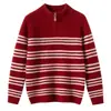 Novo Suéter de Malha Cashmere Espesso com Gola Alta e Zíper Parcial para Meninos e Meninas com Listras Coloridas - Coleção Outono/Inverno 2025