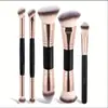 Set de 5 Brochas de Maquillaje Doble Cara Transfronterizo, Brocha para Base y Rubor, Brocha de Contorno de Tres Colores con Cerdas Suaves, Brocha para Polvo Suelto, Herramientas de Belleza de Comercio Exterior