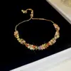 Pulsera Patchwork Flor Esmeralda Chapada en Oro Real, Pulsera Retro Vintage, Joyería de Lujo Ligero de Gama Alta