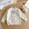Cárdigan de Punto para Niña Primavera y Otoño Estilo Coreano Niña Pequeña Flor 3D Lazo Abrigo Suéter para Niña Ropa Infantil al por Mayor