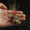 Chaveiro de Cabaça de Cobre Retrô em Latão com Corda Trançada com Lema de Seis Caracteres Pingente para Chave de Carro