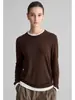 Camiseta de Manga Larga de Punto Yinhe STUDIO Estilo Miu de Lana Tencel Falsa de Dos Piezas para Mujer, Top de Punto Holgado con Bloques de Color