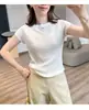 ¡Bonito y elegante! ¡Manga raglán, cuello redondo, tejido fino! Camiseta de punto transpirable y seca con rayas verticales, mangas cortas que estilizan para el verano