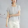 Blusa de Seda Guanle Crepé con Textura de Patrón Espiga 100% Seda de Morera para Mujer, Top Minimalista de Manga Raglán para Verano