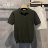 Camisa Polo, camisa de malha, camiseta de manga curta para homens, gola polo, decote V, texturizada, estilo old money, seda gelada, verão, atacado de fábrica transfronteiriço