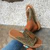Sandalias y pantuflas de playa de cuerda de cáñamo con estampado de leopardo para mujer, de talla grande, de comercio exterior europeo y americano, a la moda