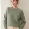 Novo Suéter de Caxemira Feminino Outono/Inverno 2026 Pulôver Tricotado Gola Redonda Fio Duplo Espessado Camada Base Quente