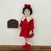 Vestido de Veludo Espesso para Menina Outono e Inverno Doce Vestido Princesa Bordado de Morango Para Sair Plus Algodão Vestido Infantil para Mulheres