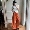 Moda de rua americana de outono calça de moletom esportiva de perna larga com cordão, solta, com caimento, calça casual nova, regular, ligeiramente curvada