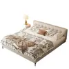 Cama ultrafina com encosto baixo, cabeceira macia estofada, cama de casal, minimalista italiano, pequeno apartamento, quarto principal, cama de chão moderna e simples
