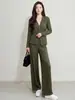 Conjunto de Moda Miyake: Cárdigan de punto de alta gama hecho a mano con pliegues y cuello en V de un solo botón para primavera, nuevo conjunto de dos piezas ajustado con pantalones de pierna ancha