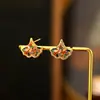 Populares Pendientes y Collar Colgante de Hoja de Ginkgo de Zirconia de Colores para Mujer, Cadena para Suéter Versátil de Gama Alta de Nicho de Lujo Ligero