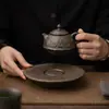 Suporte Vintage para Bule de Chá em Ferro Esmaltado Dourado, Bandeja de Armazenamento de Água em Cerâmica Grossa, Acessórios para Conjunto de Chá Kung Fu para Uso Doméstico, Prato para Frutas e Doces