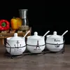 Juego Creativo de Tarros de Cerámica para Condimentos Caja de Tarros para Condimentos Estilo Coreano Botella Tarro para Sal Juego de Tres Piezas Tarro de Almacenamiento para Artículos de Cocina
