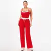 Moda Primavera e Verão Nova Estilo Europeu e Americano Transfronteiriço Conjunto Casual Falso Duas Peças Camisola Expondo o Umbigo Calças Roupa de Casa