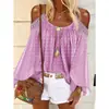 Fc658 En Stock Comercio Exterior Transfronterizo Ropa de Mujer, Fresco Estilo Bohemio Hueco en el Hombro Camiseta de Manga Larga y Top de Tirantes