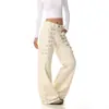 Jeans retro americanos con diseño de hebilla de metal para mujer, nuevo estilo callejero de otoño, pantalones sueltos y casuales de longitud hasta el suelo