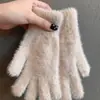 Guantes de Ciclismo Cálidos con Forro de Felpa Lindos Guantes de Lana y Felpa Tejidos para Otoño e Invierno Estudiantes Femeninas de Cinco Dedos Fabricante