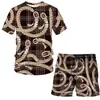 Estación Independiente AliExpress Nuevo Traje de Camiseta de Cadena de Hoja de Lujo para Hombre Holgado Impresión 3D Casual Manga Corta Corto