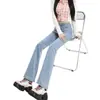 Jeans acampanados forrados de felpa azul claro para mujer, nuevo estilo primavera/otoño 2026, de cintura alta, adelgazantes y adecuados para figuras petite