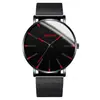 Relógio Masculino de Quartzo com Detalhe Azul Minimalista, Pulseira Ultra-Fina de Metal em Malha, Relógio de Pulso Casual para Negócios