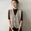 Roupas Zhengqite/Bebê100 Colete de Lã para Mulheres Gola V Sem Mangas Suéter de Tricô Colete Versátil Gilet