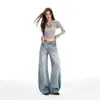 Jeans Rectos Lavados Azul Claro para Mujer, Tendencia de Invierno Nuevo Estilo, Pantalones Anchos Sueltos Alargadores