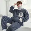 Pijama de Invierno Nuevo para Hombre de Coral Grueso Holgado con Cremallera de Dibujos Animados Cálido para Adolescentes Conjunto de Ropa para el Hogar
