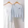 Cardigã super etéreo, estilo floresta, azul suave francês para mulheres, blusa de tricô afina a silhueta, novo modelo preto primavera/verão