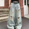 Comércio Exterior Verão Americano Retrô Lavado Rasgado Desgastado Tingido Sujo Mendigo Perna Reta Solto Perna Larga Jeans Masculino