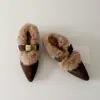 Zapatos peludos retro de moda para mujer 2026, Zapatos casuales cómodos sin cordones de suela baja, Zapatos de algodón versátiles y a la moda