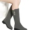 Botas de media caña 2026 invierno nuevas botas de nieve de gamuza para mujer, botas de algodón afelpado para mamá, botas de media caña con tacón grueso para mujer, botas largas para mujer