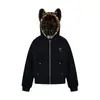 Linda Chaqueta de Algodón Cálida con Orejas de Gato para Mujer Otoño e Invierno 2025 Nueva Chaqueta con Capucha y Cremallera Forrada de Polar Estampado de Leopardo Chaqueta de Algodón
