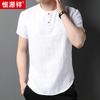 Hengyuanxiang Camiseta masculina de manga curta respirável 2023 Verão novo estilo nacional camisa retrô idosa camiseta de manga meia