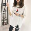 Camiseta de verano D140 de manga corta para mujer, nueva camiseta blanca holgada de manga corta con rotos de estilo coreano, camiseta de mujer de largo medio