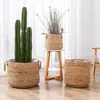 Maceta Simple de Mimbre Tejido Cesta de Flores Tejida Soporte de Piso Tejido con Hierba Decoración Plantas Verdes en Maceta Cubierta para Maceta Sala de Estar Cesta de Flores Transpirable