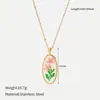 Colar de Resina com Flores Secas Naturais Estilo Europeu e Americano Pingente de Flor Eterna em Aço Inoxidável Dourado 18K Corrente para Clavícula para Mulheres Venda Quente Transfronteiriça