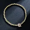 Pulsera elástica para mujer Amazon Transfronteriza Moda Letra Simple Cobre Incrustado con Circonita y Cuentas Uvccb