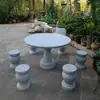 Juego de Mesa de Piedra y Banco de Piedra para Patio Exterior Jardín Exterior Hogareño Mesa Redonda Tallada en Mármol Mesa Antigua de Piedra Granito