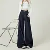 Calça Jeans Azul Denim para Mulheres 2026 Outono e Inverno Novo Estilo Design Retrô Solta Casual Jeans Perna Larga A8614