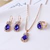 Personalidad Europea y Americana Gotas de Agua Pedrería Collar Aretes Anillo Set Joyería Nupcial Set de Tres Piezas Joyería de Moda Retro