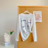 Camisa de proteção solar com mangas compridas, estampa de letras de buldogue, toque gelado de liocel para meninas e estudantes, top T-shirt casual solto para mulheres