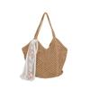 Bolsa de Palha Tecida Vazada Estilo Pequeno Fresco Estilo Literário Quente da Primavera e Verão Bolsa de Ombro de Grande Capacidade Estilo Férias Lazer